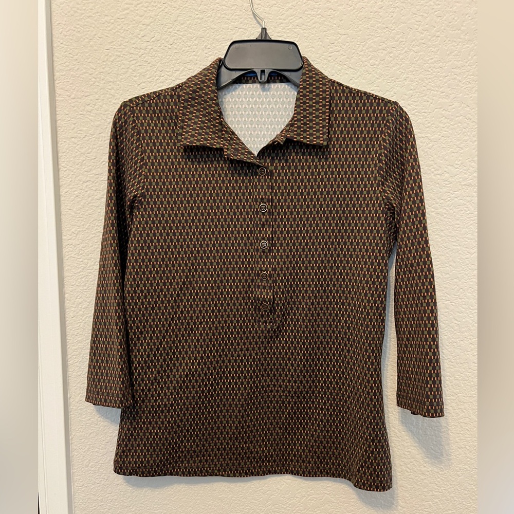 J. McLaughlin women’s brown knit court polo shirt size small